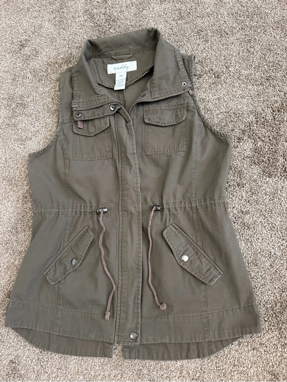 Sebby Olive Utility Drawstring Vest - Picture 3 of 9